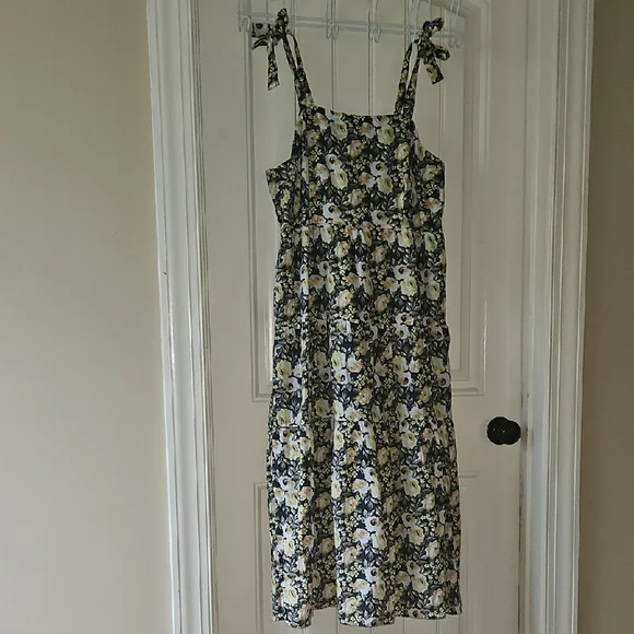 Time and Tru | Dresses | Time And Tru Blue And Yellow Floral Midi Dress |  Poshmark
